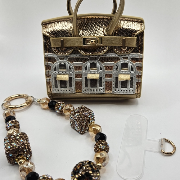 Handbags - Chic Gold and Silver Mini Bag With Phone Chain Wristlet